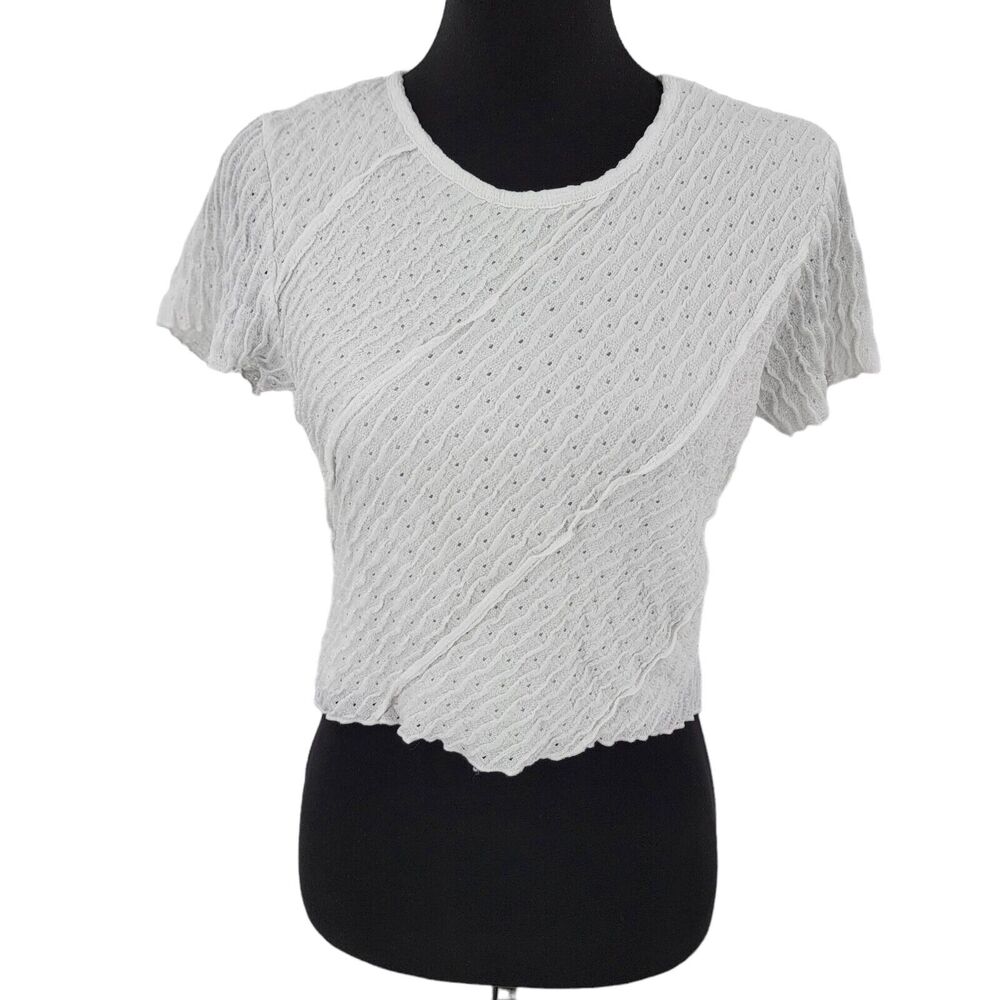 Atelier by Kirious Top Women's Large White Textuted Lined Stretch Crop